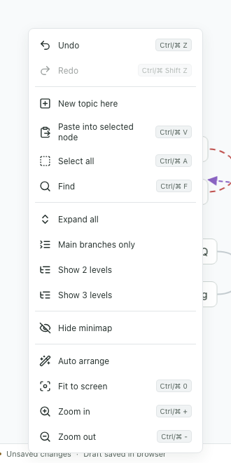 The context menu for empty canvas