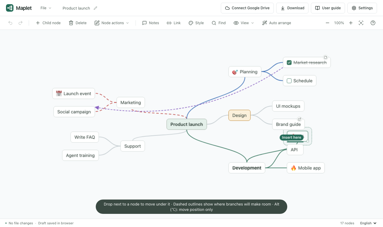 Dragging QA just above API, with an ‘Insert here’ line