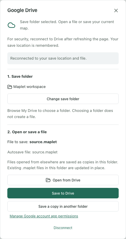 The Google Drive dialog