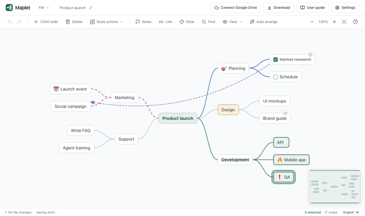 Three nodes selected together