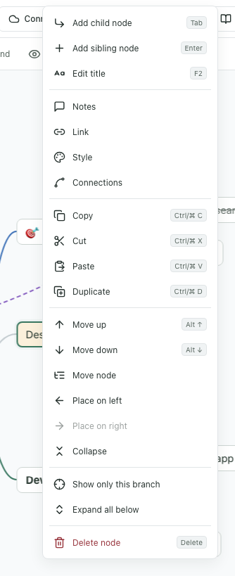 The node context menu