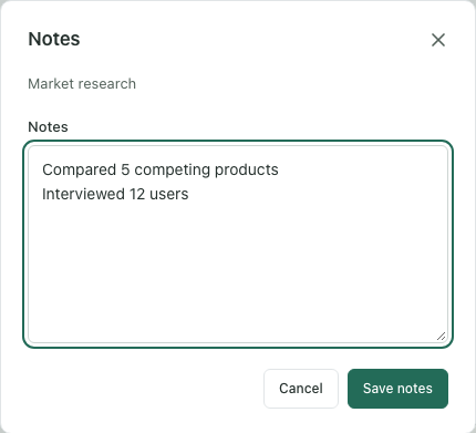 The notes dialog