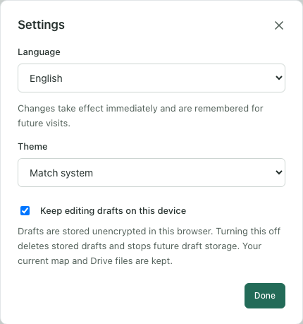 The settings dialog