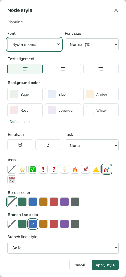 The node style dialog